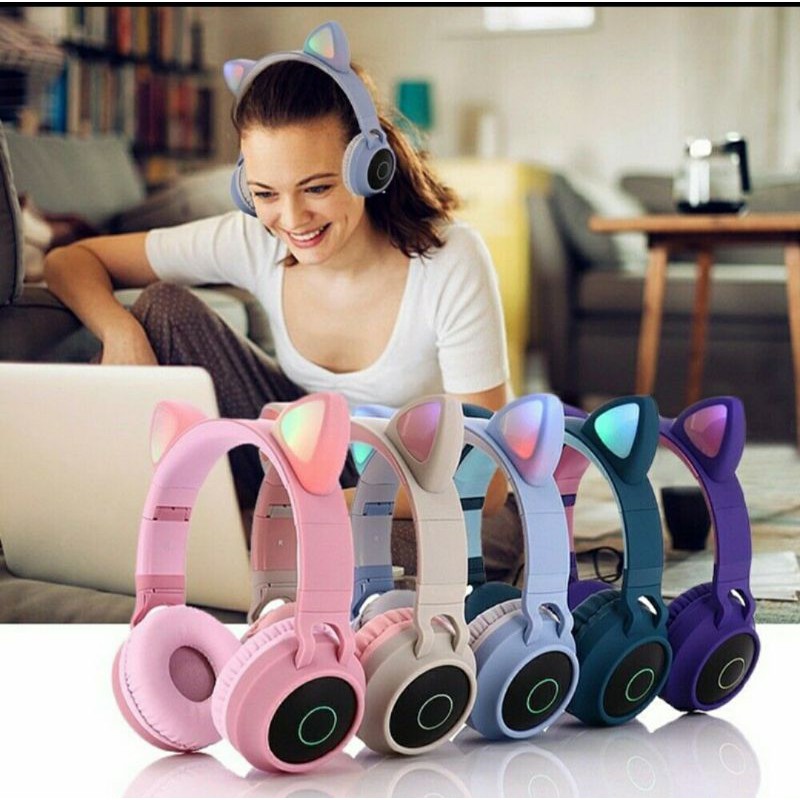 Tai Nghe Mèo Bluetooth, Headphone Tai Mèo Dễ Thương Có Mic,Âm Bass Mạnh Mẽ Siêu Ấm