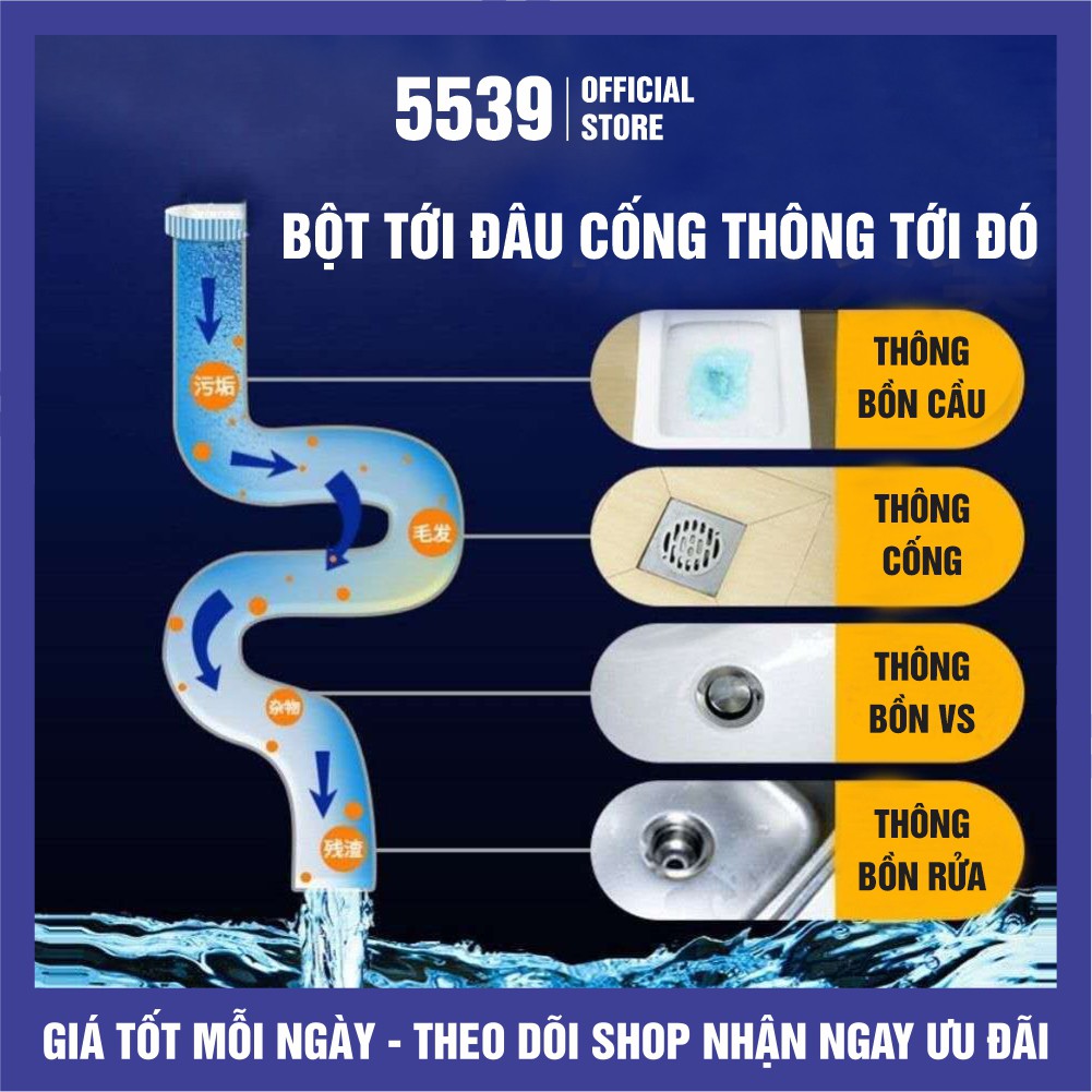 Bột thông bồn cầu ⚡️ CỰC MẠNH ⚡️ Bột thông bồn cầu, đường cống, bồn rửa tay cực mạnh - Shop 5539