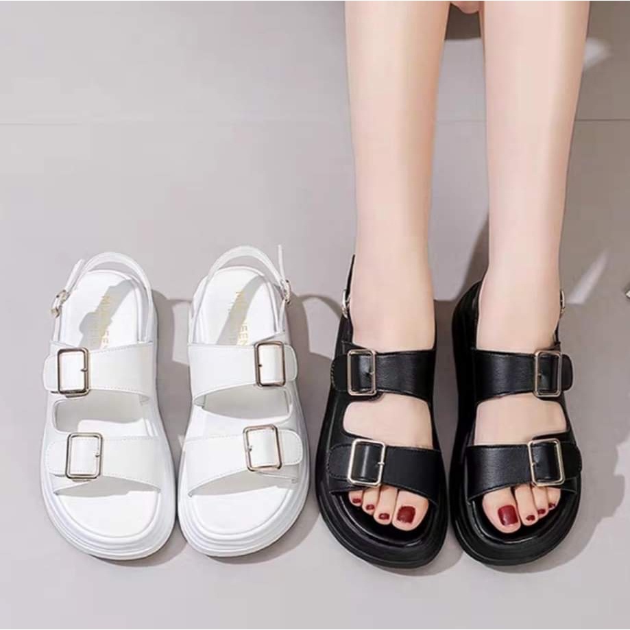 Giày sandal nữ đi học quai hậu đế bánh mì 2 quai khóa ngang basic bền êm hình chụp thật-BM04