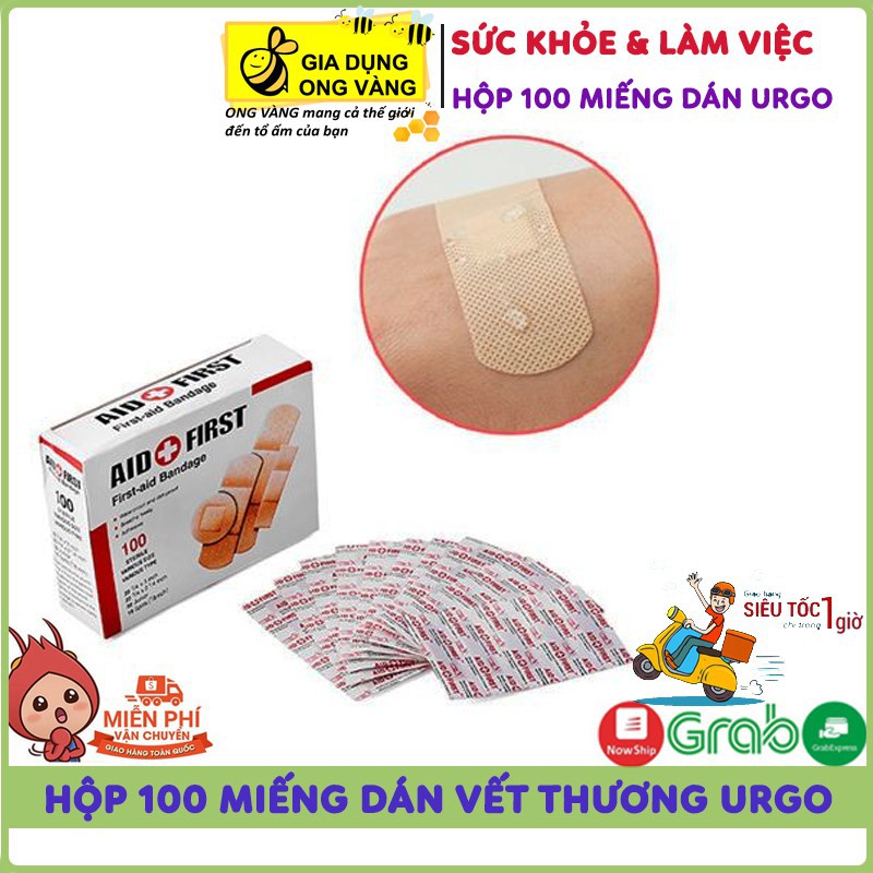 Hộp 100 Miếng Dán Vết Thương Urgo Aid First, Tiện Dụng Cho Gia Đình, Hàng Chuẩn Chất Lượng 100%