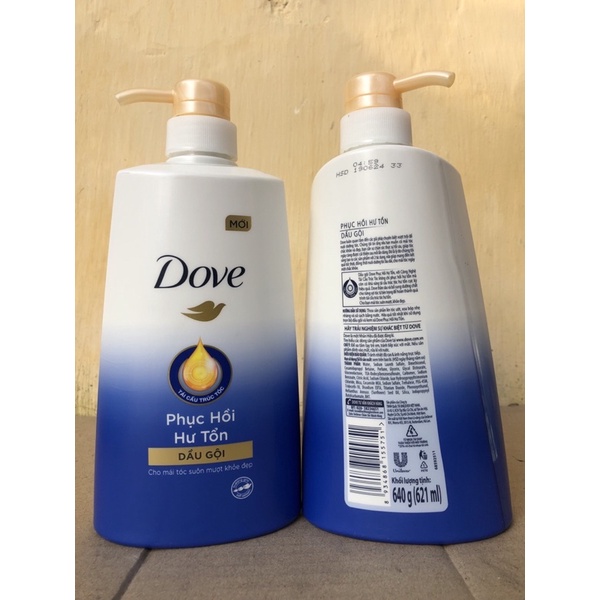Dầu gội và Kem xả Dove phục hồi hư tổn 640g và 610g