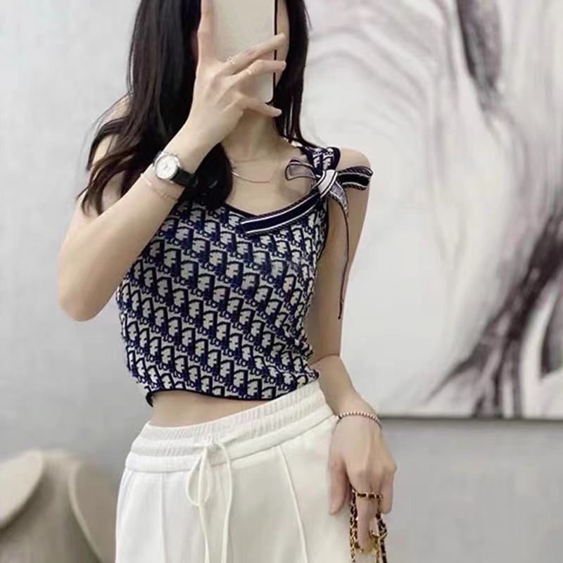 Áo Len Họa Tiết Sát Nách Thêm Phụ Kiện Dây Cột Ngoài Phong Cách Hàn Quốc | Smide Clothing
