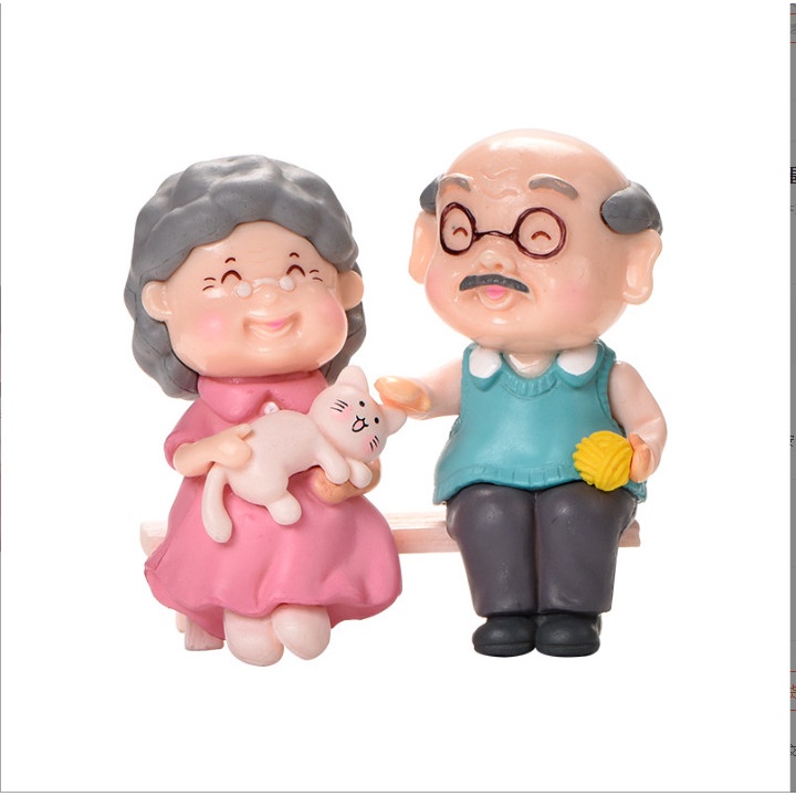 Tiểu cảnh trang trí Cặp ông bà ngồi ghế, ông bà dạo chơi công viên làm trang trí terrarium