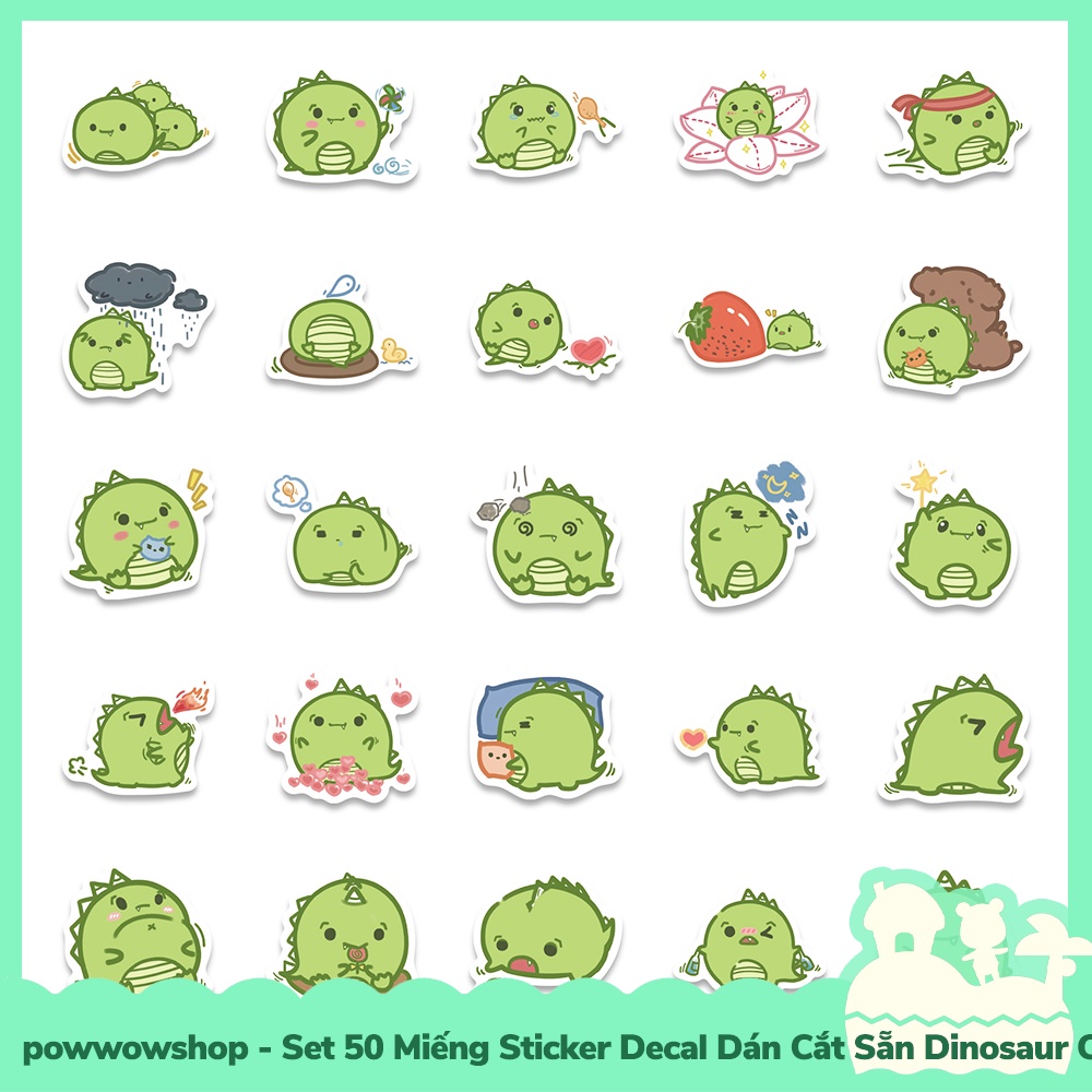 [Sẵn VN - Hỏa Tốc] Set 50 Miếng Sticker Decal Cắt Sẵn DIY Dán Trang Trí Vật Dụng Mẫu Dinosaur Cactus