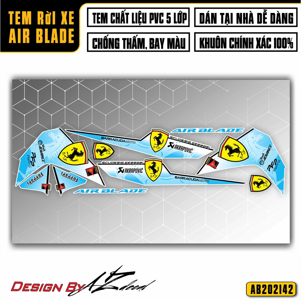Tem Rời Dán Xe Air Blade Mẫu Ferari Cực Chất | AB42 | Decal Chế Dán Xe Máy AB Chống Nước, Bền Màu