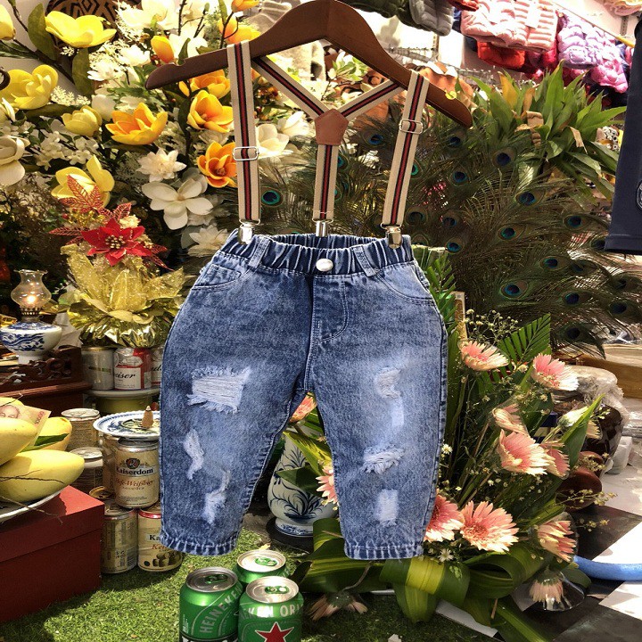 QUẦN JEAN RÁCH KÈM DÂY YẾM CHO BÉ TRAI SIÊU NGẦU