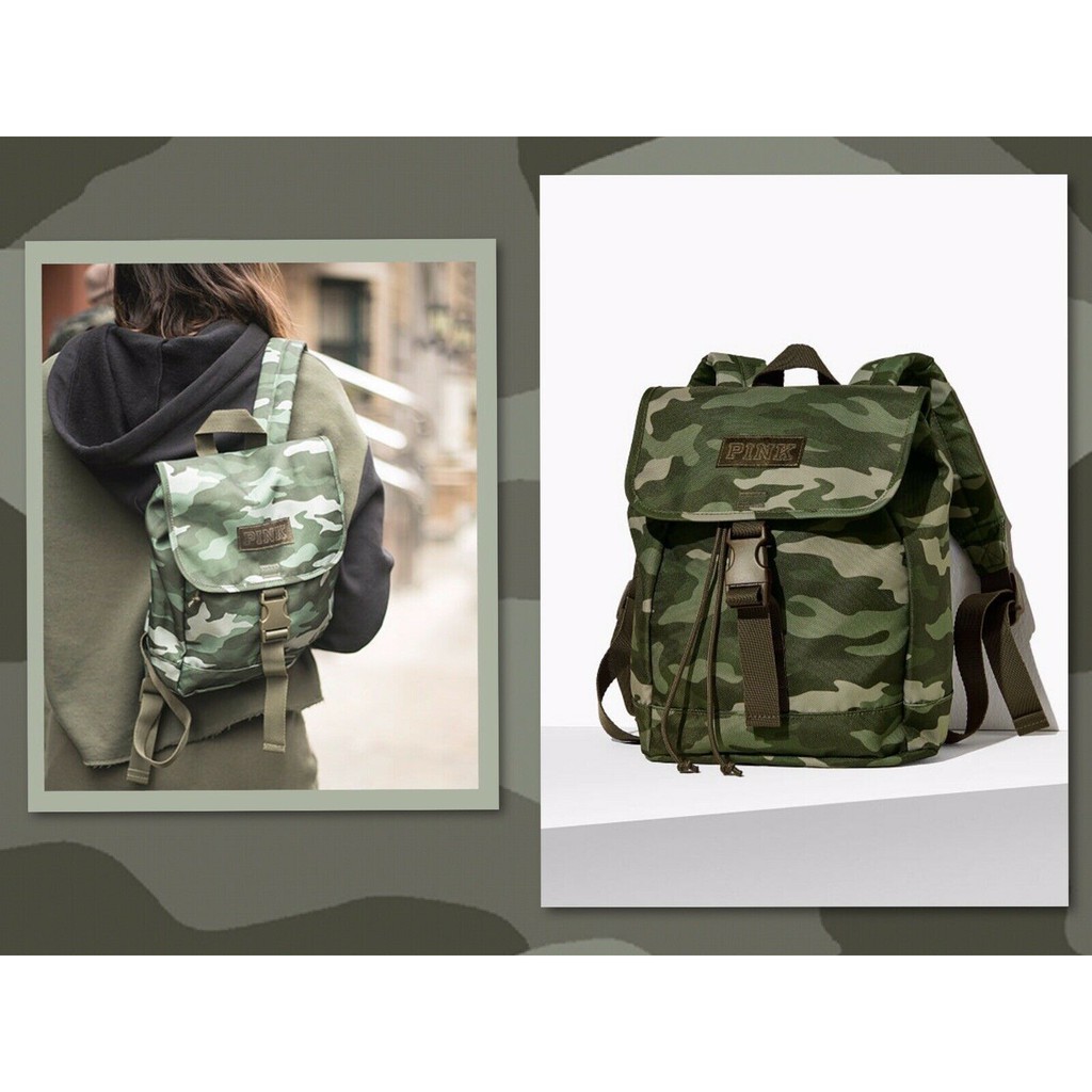 Balo Victoria's Secret green camo mini backpack
