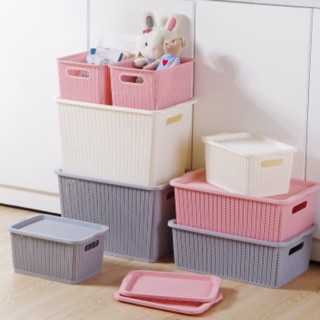 Giỏ nhựa giả mây đựng đồ màu pastel xinh xắn
