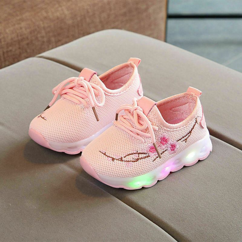 Mary☆Baby Girls Boys Embroidery Sport Running LED Luminous Mesh Shoes Sneakers Lot