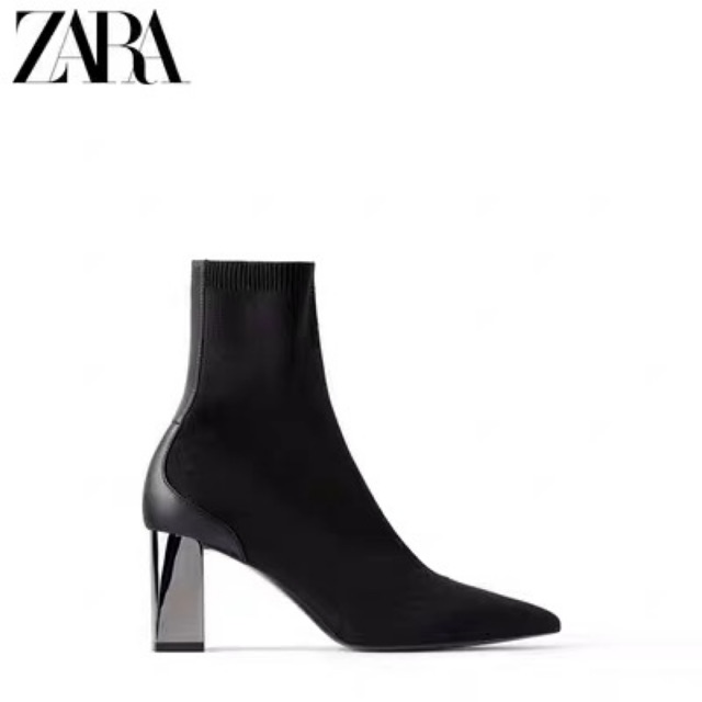 Boots zr cổ len 8cm gót tráng gương auth tuồn