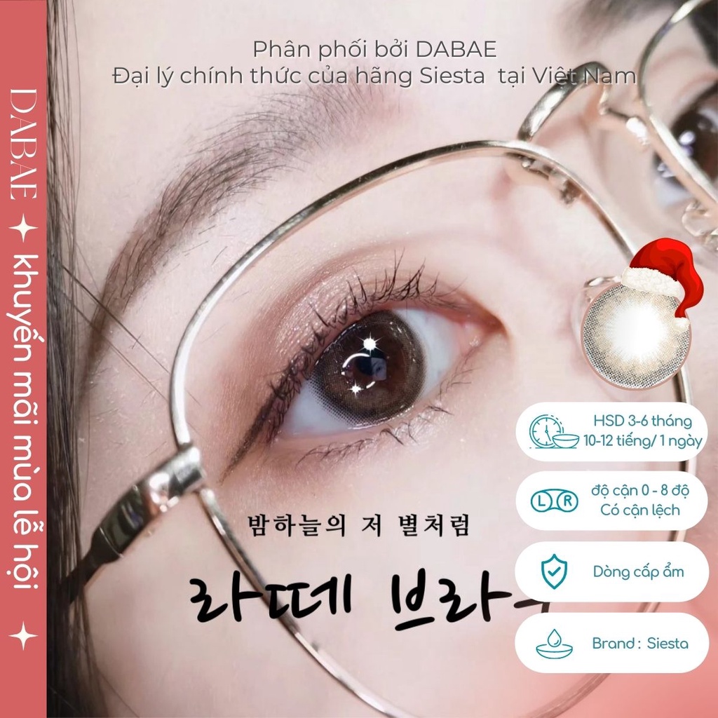 hãng Siesta PEARL LATTE kính áp tròng  Hàn Quốc lens nâu nhũ giãn nhẹ chất liệu PC Hydrogel cao cấp có độ cận