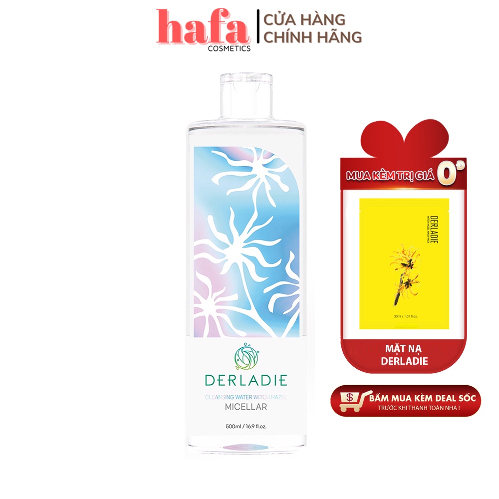 Nước Tẩy Trang Derladie Cleansing Water Witch Hazel MICELLAR 500ml (+deal Mặt nạ 0đ)