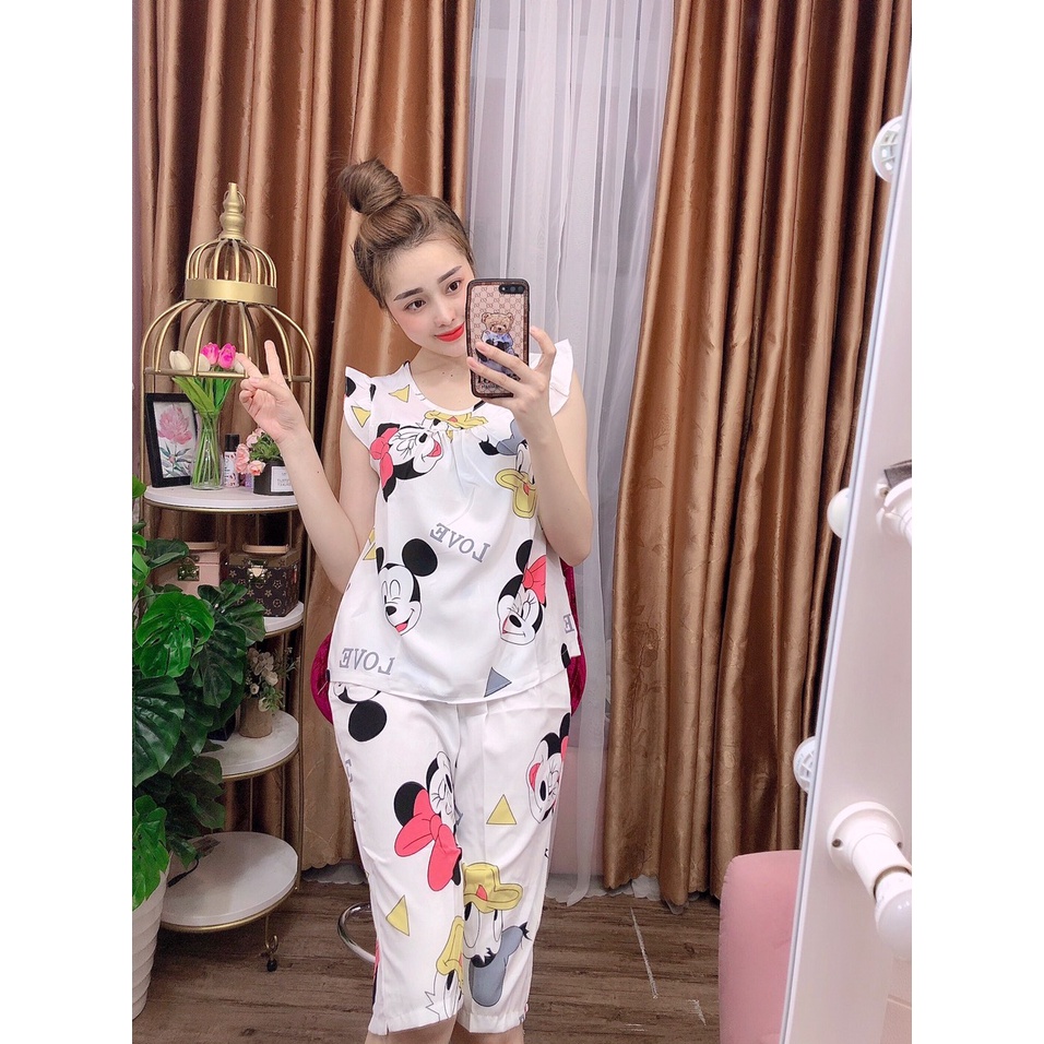 ĐỒ BỘ LỤA LỬNG MẶC NHÀ HỌA TIẾT CHUÔT MIC DỄ THƯƠNG  CÓ SIZE 40-75KG - LUA27