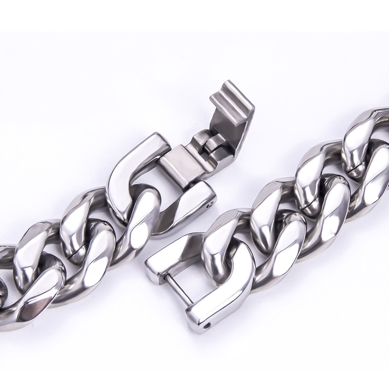 Vòng tay nam titan thép không gỉ tạo dáng dây xích Cuban chốt bấm 13mm phong cách Hiphop thời trang cá tính