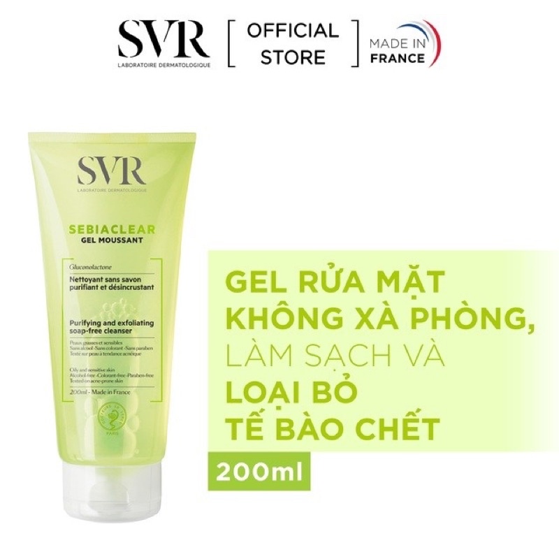 Sữa Rửa Mặt Dịu Nhẹ SVR Sebiaclear Gel Moussant Làm Sạch Sâu Không Gây Khô Da