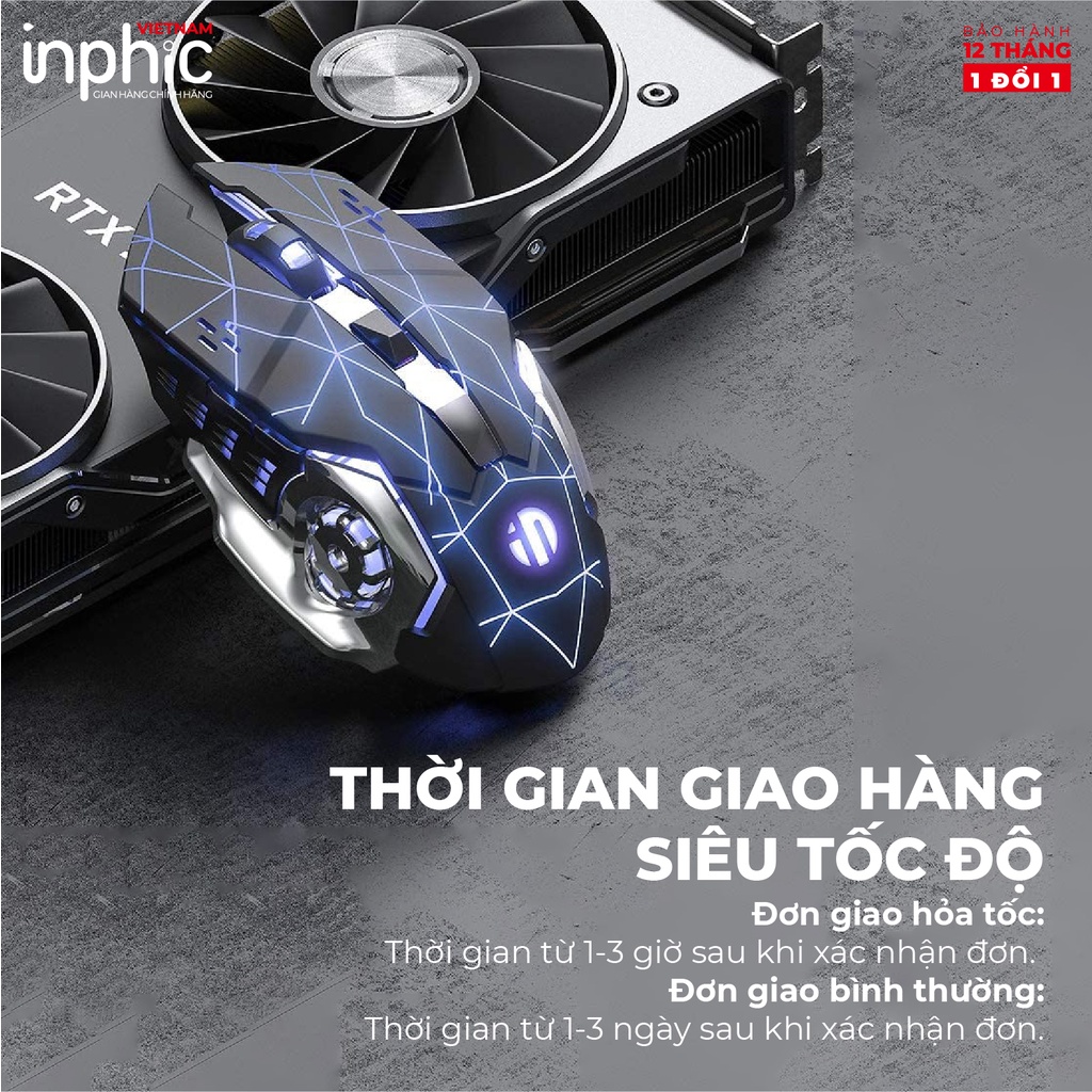 Chuột Chơi Game Wifi Có LED Sao Trời Xanh INPHIC M601 USB 2.4G 1600DPI Đèn Nền LED Nhiều Màu 6 Nút Pin Sạc - Chính Hãng