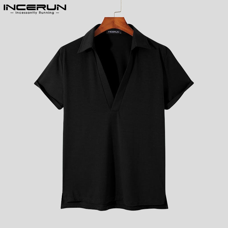 Áo thun polo Incerun tay ngắn cổ chữ V đơn giản phong cách mùa hè với 3 màu quyến rũ dành cho nam