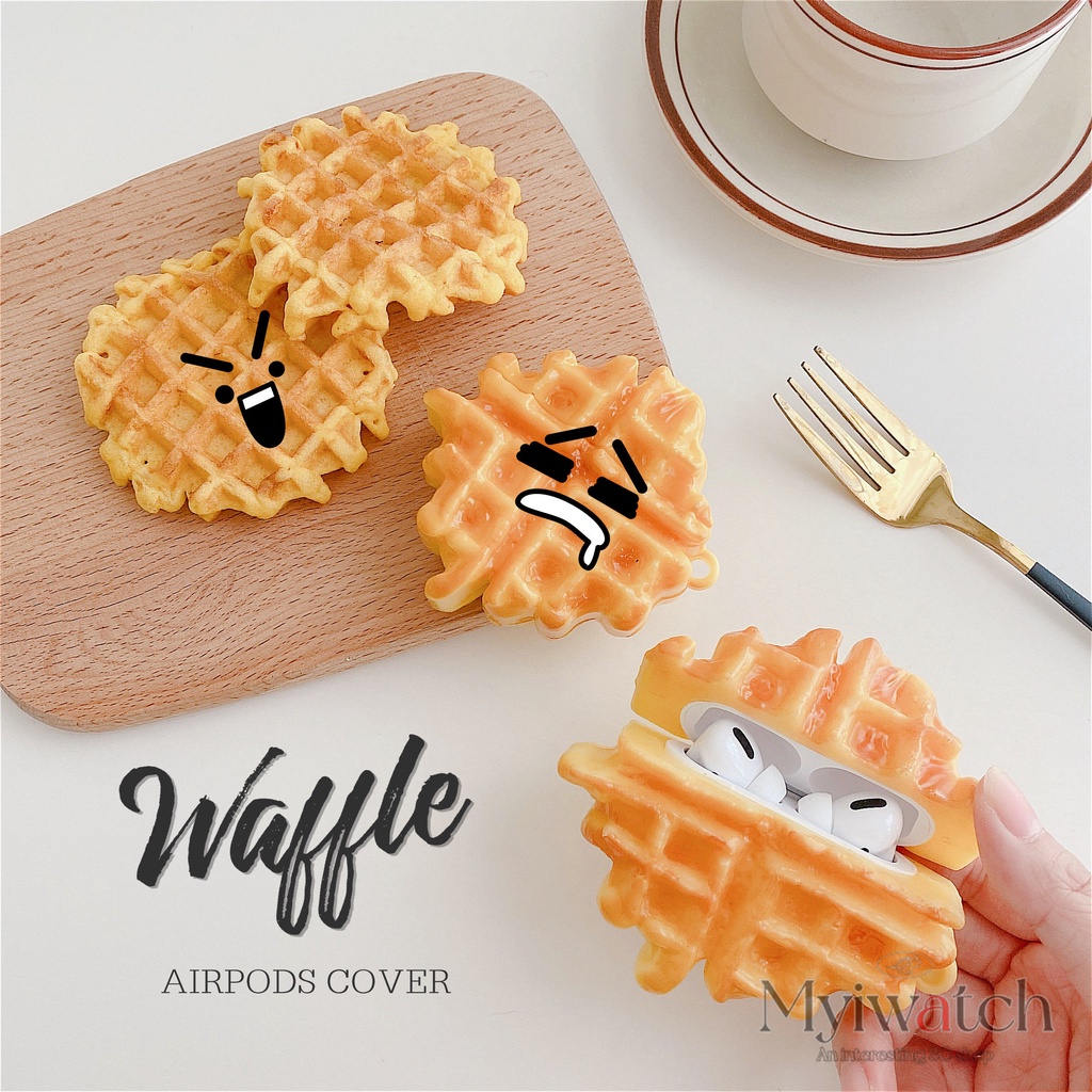Vỏ Bảo Vệ Hộp Sạc Tai Nghe Airpods 1 2 3 pro Bằng Silicon Mềm Hình Bánh waffles 3D Độc Đáo