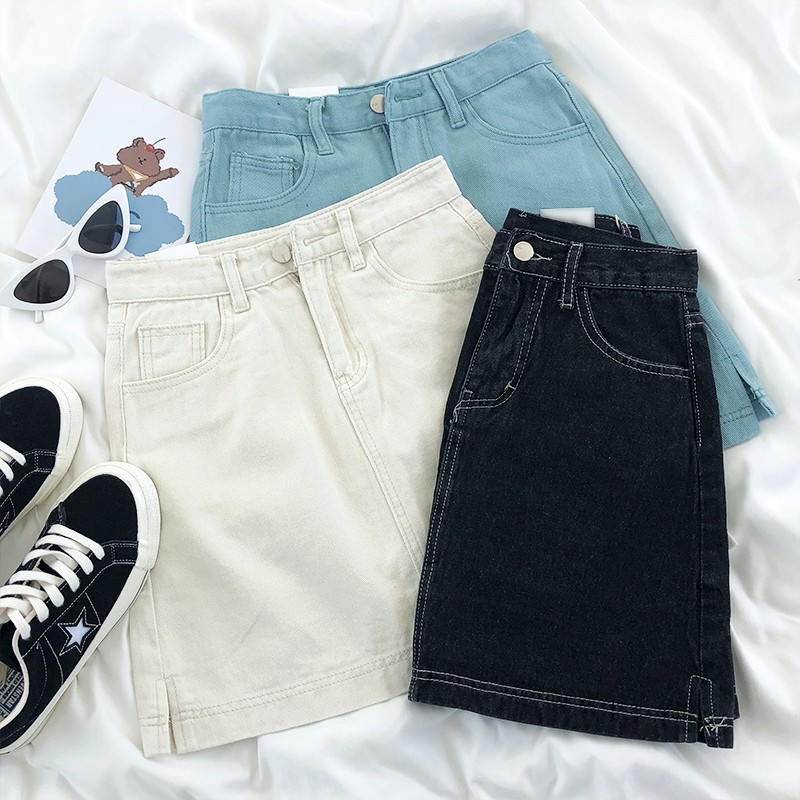 Chân Váy Denim Lưng Cao Thiết Kế Xẻ Tà Đơn Giản Phong Cách Hàn Quốc | BigBuy360 - bigbuy360.vn