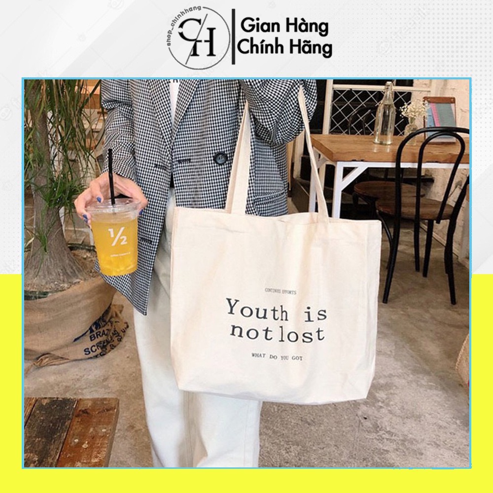 Túi tote đi học nữ vải Canvas hàn quốc giá rẻ in hình Youth is not lost AH1595