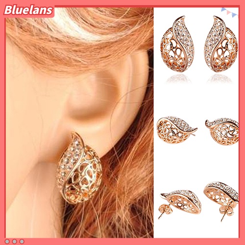 Cặp khuyên tai tạo hình chiếc lá đính đá thời trang độc đáo cho nữ