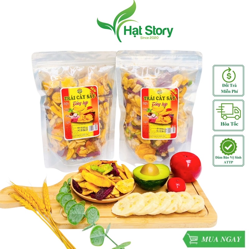Trái Cây Thập Cẩm Sấy Vỡ, Nguyên Miếng Đủ Vị, Thơm, Giòn, Cam Kết Ngon Rẻ 500Gr