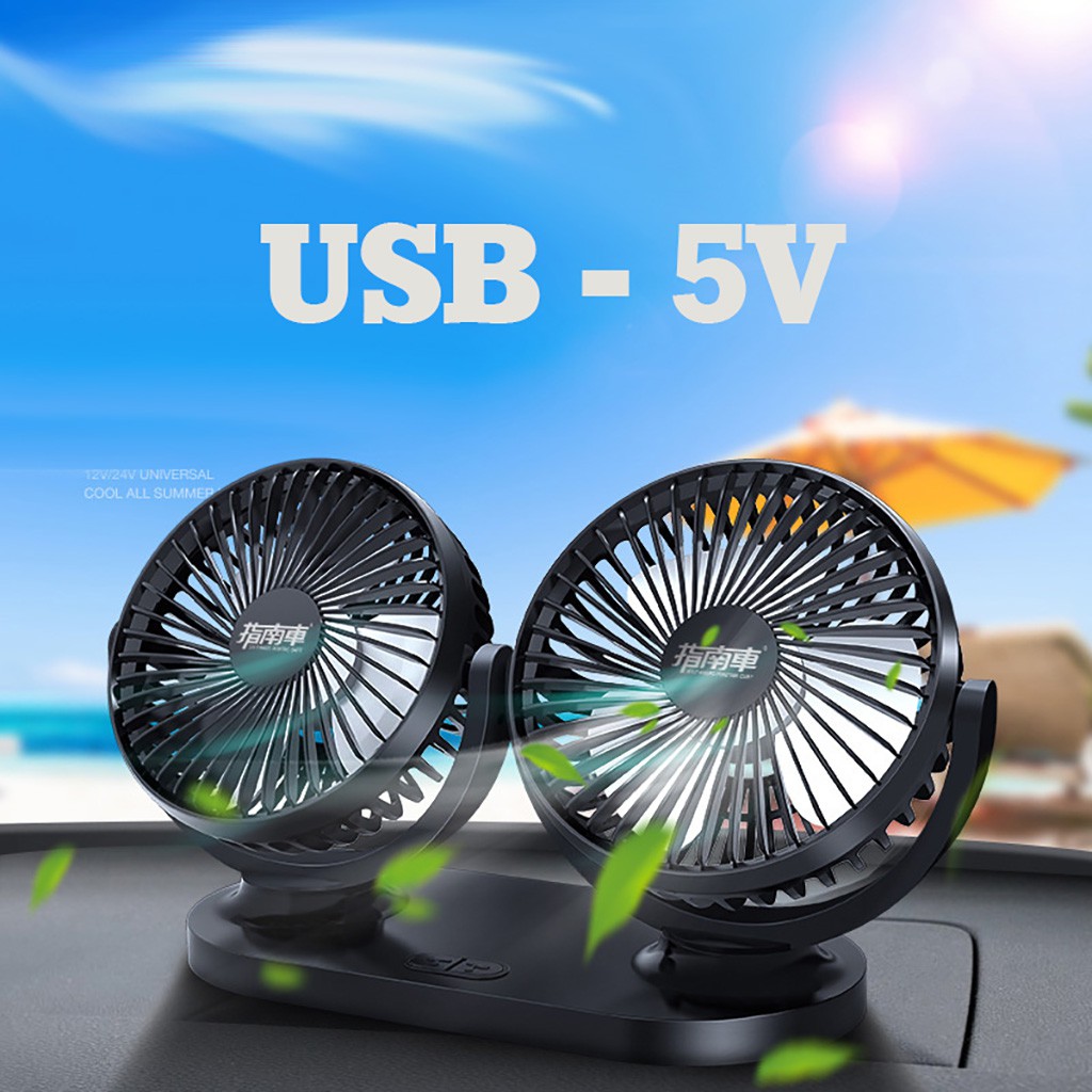 Quạt Đôi Mini Đa Năng Xoay 360 Dùng Nguồn USB Độ Công Suất Lớn Cho Ô Tô Xe Hơi Văn Phòng Gia Đình