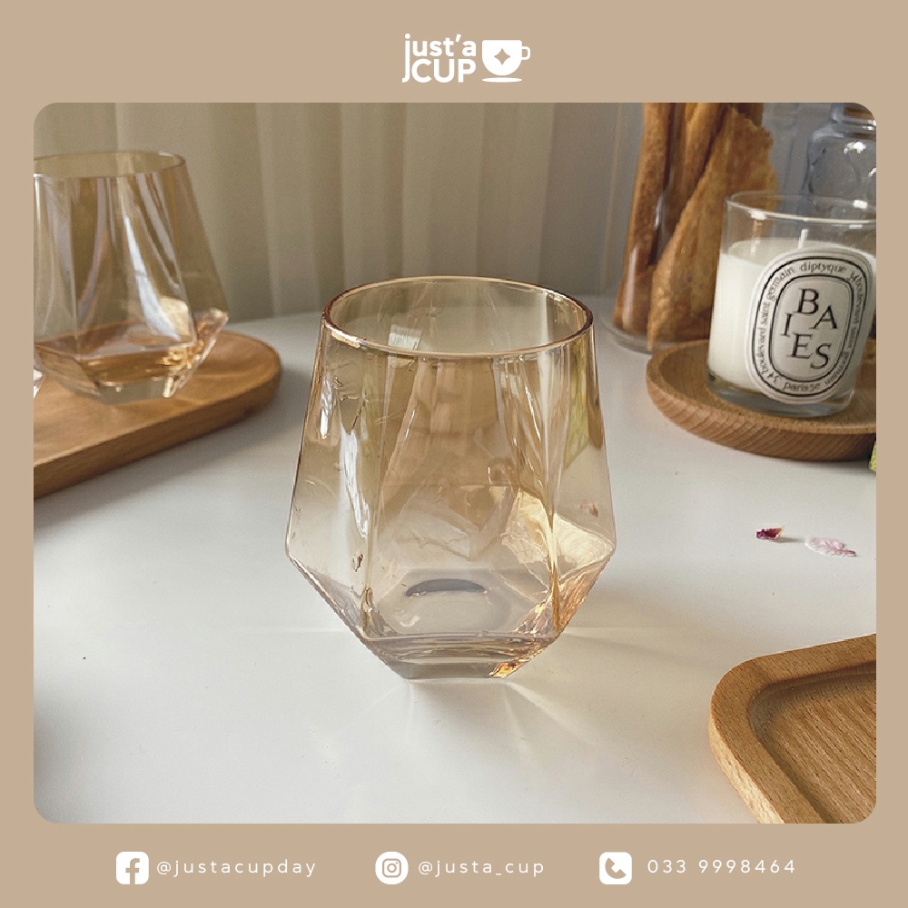 Cốc Thuỷ Tinh Dáng Kim Cương Kiểu Hàn Quốc - Chịu Nhiệt Tốt - Dùng để Uống trà cà phê trang trí decor chụp ảnh sống ảo