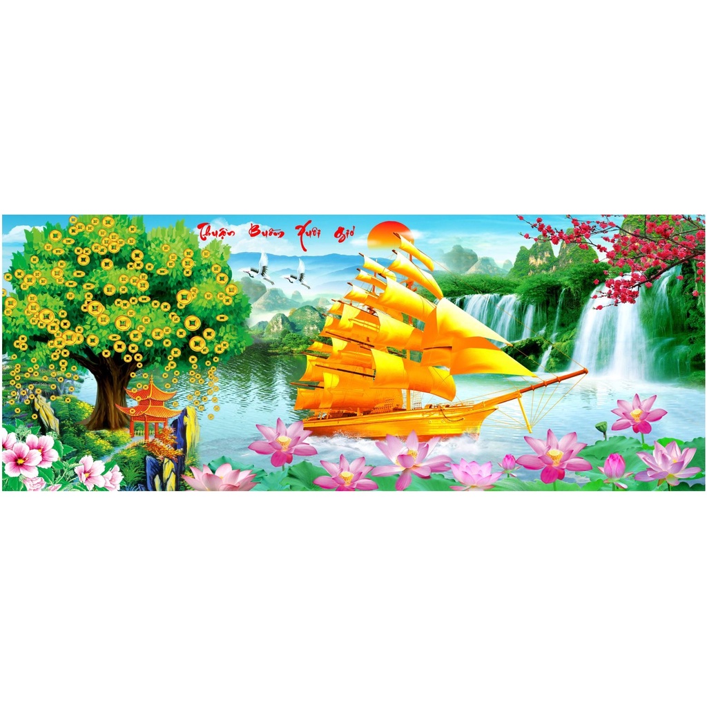 Tranh Đính Đá THUẬN BUỒM XUÔI GIÓ (ĐÁ ABC CAO CẤP). Kích Thước: 1m50 x 66cm