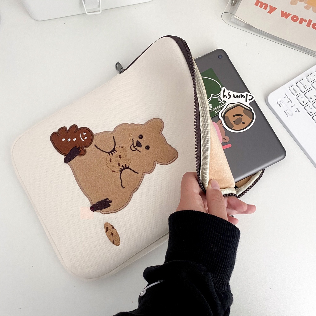 Túi Đựng Laptop 11 inch 13.3 inch 15.6-inch In Hình Gấu Cherry Xinh Xắn Phong Cách Hàn Quốc