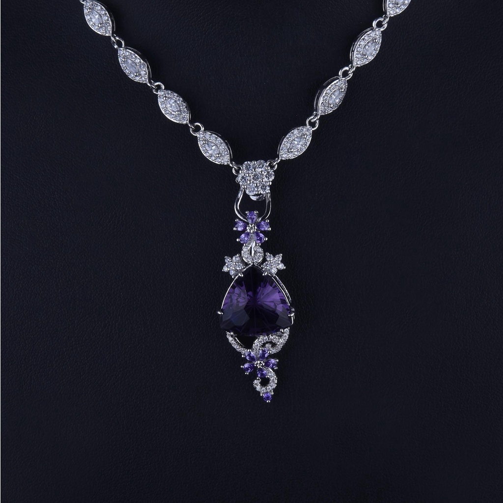 Dây chuyền mặt đá thạch anh tím nhân tạo sang trọng thời trang