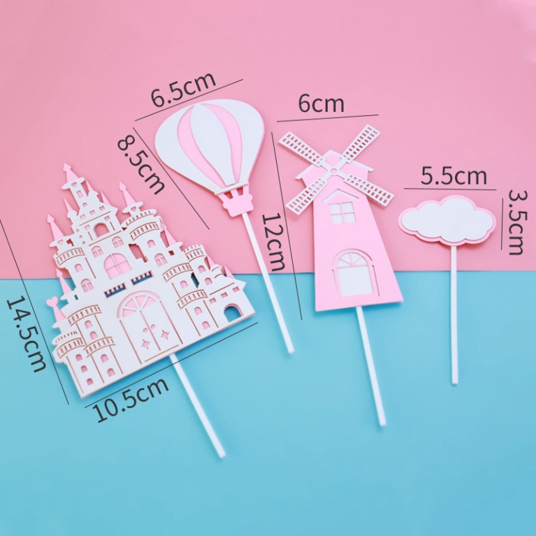 topper cắm bánh sinh nhật  [FREESHIP] set cắm lâu đài khinh khí cầu