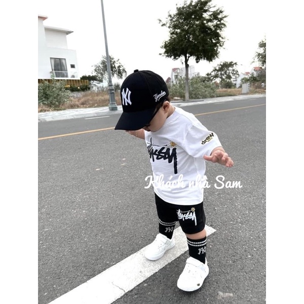 Áo thun trẻ em, áo phông gia đình SAMY KIDS áo cho bé trai, bé gái tay lỡ unisex Drew Stussy