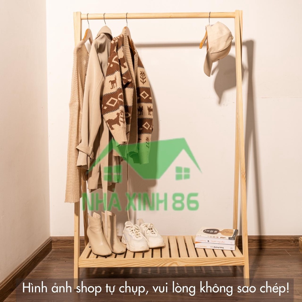 Kệ treo quần áo chữ A bằng gỗ thông 1 tầng l Giá treo quần áo chữ A 1 tầng gỗ cao cấp, chống mối mọt, ẩm mốc