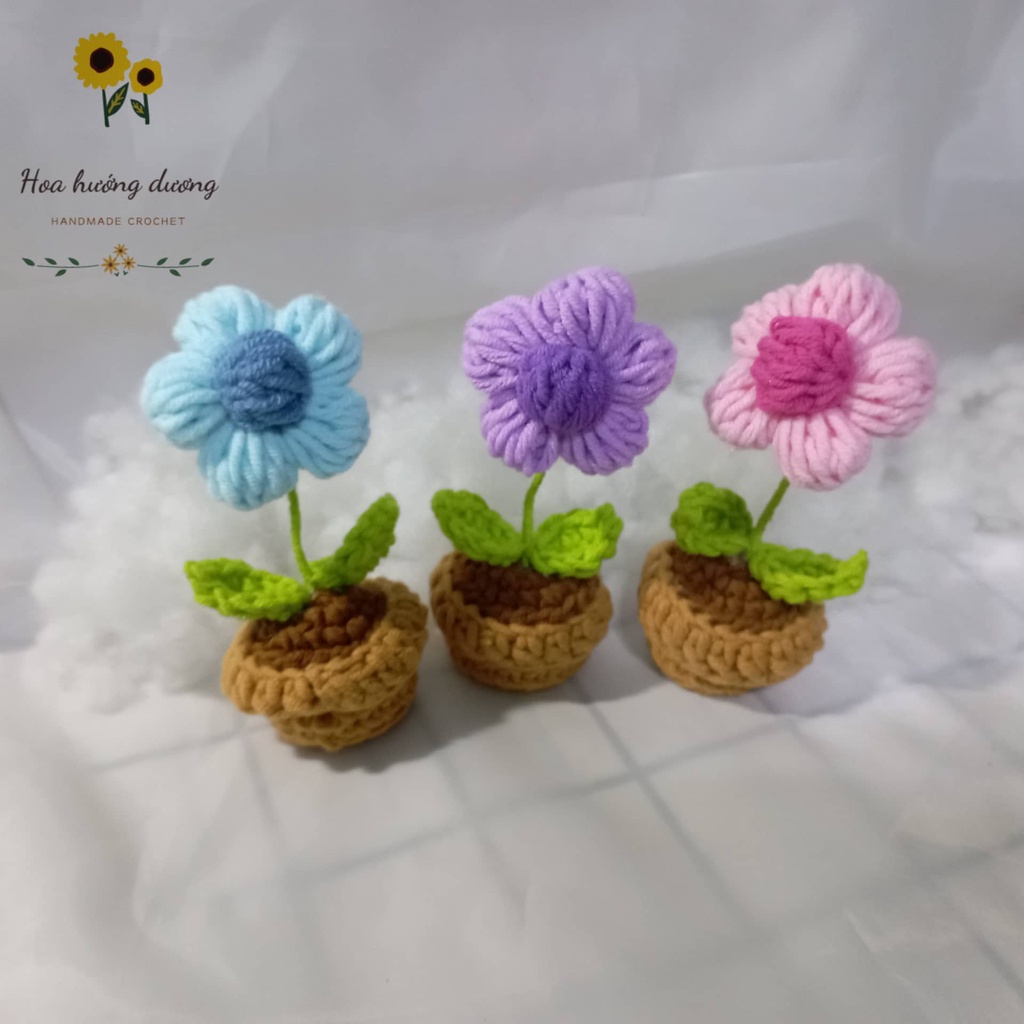 Chậu hoa mini bằng len handmade , trang trí , quà tặng