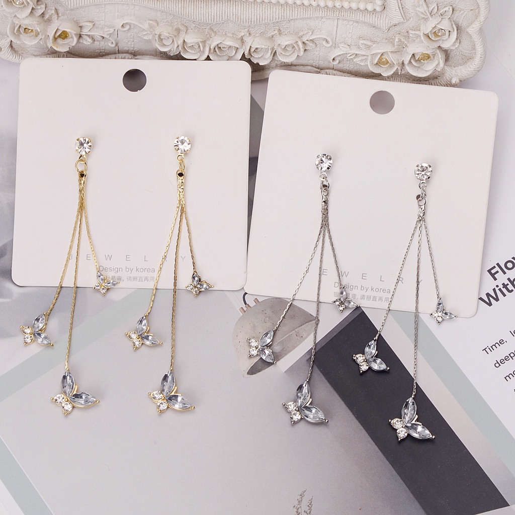 Hoa Tai Dáng Dài Hình Bướm Đính Đá Nhân Tạo Thời Trang