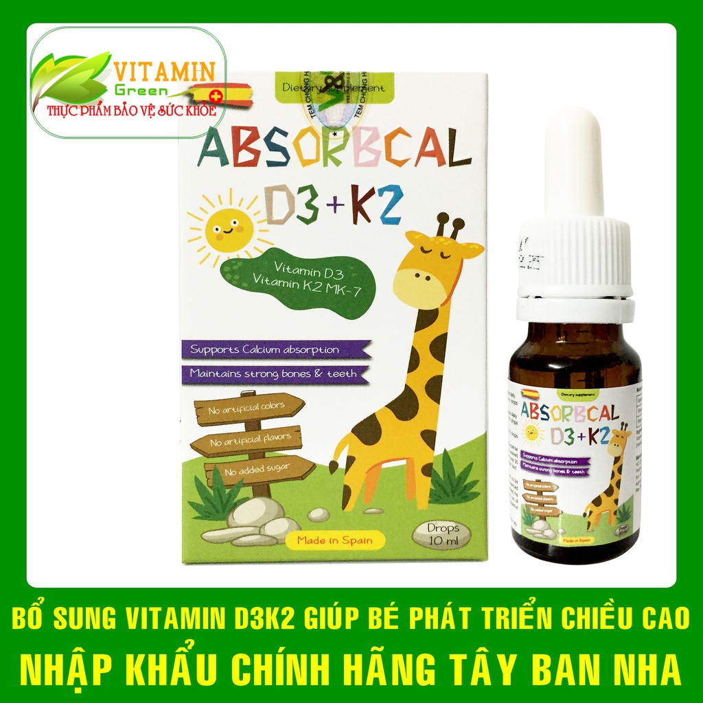 Vitamin D3 K2 cho bé ABSORBCAL D3+K2 giúp bé phát triển chiều cao | Nhập khẩu chính hãng Tây Ban Nha