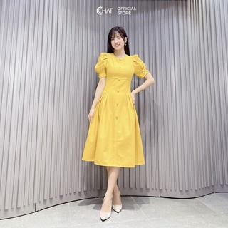 Đầm Nữ 𝐂𝐂𝐇𝐀𝐓 Cổ Tròn Xếp Ly Chất Tuytsi Cao Cấp Phong Cách Trẻ Trung 12VNS2008XT