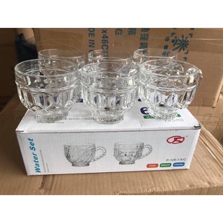 Ly thủy tinh, cốc thủy tinh có quai dáng kim cương họa tiết nổi cao cấp bộ 6 chiếc
