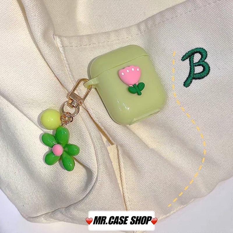 [ CÓ AP 3 ] Case Airpods 1/2 /Pro Vỏ Ốp Tai Nghe Hình Hoa Màu Xanh Lá Xinh  - Mr.Case AirPods