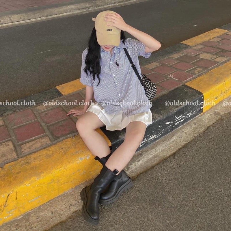 Sơ mi tay cộc thêu hình ngựa ( 2 màu trắng / kẻ sọc )