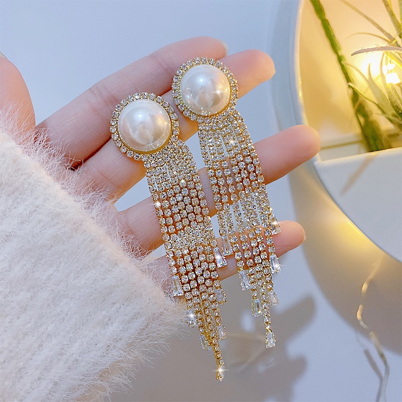 Hoa Tai Dáng Dài Đính Ngọc Trai Nhân Tạo Hình Giọt Nước Thời Trang