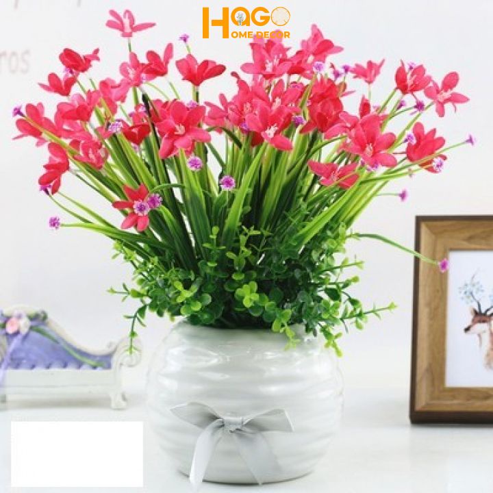 Hoa lụa, chậu hoa,bình hoa thủy tiên cắm sẵn cao 25 cm trang trí, decor nhà cửa, quán cafe