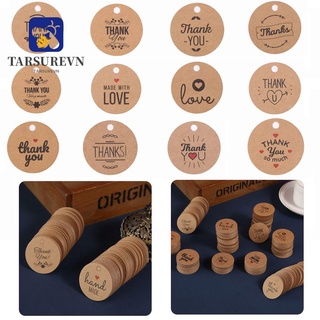 100 Miếng giấy kraft tròn in chữ Thank You màu nâu treo trang trí tiện dụng
