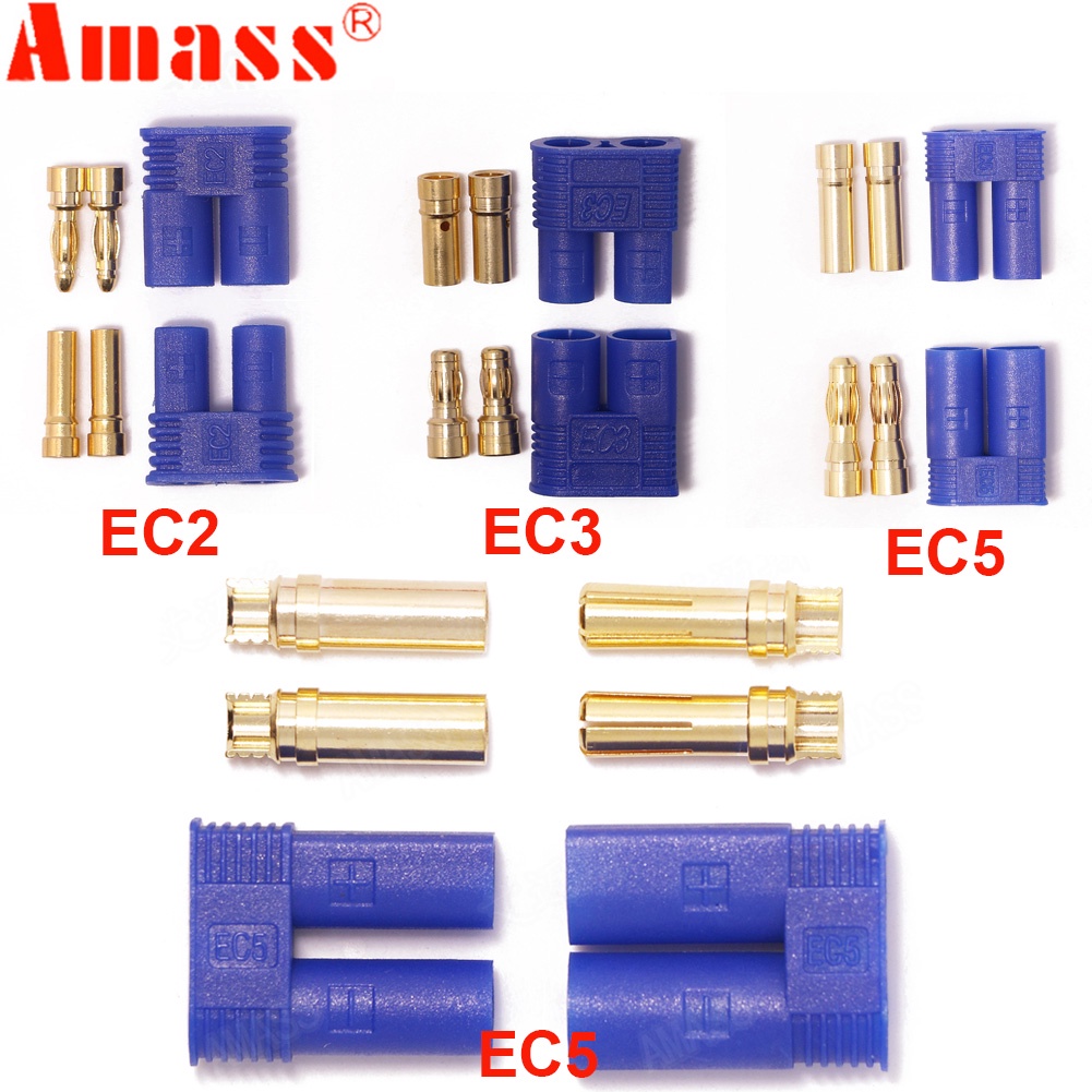 Set 5 Cặp Đầu Nối Pin Amass EC2 EC3 EC5 2.0mm 3.5mm 5.0mm Mạ Vàng Cho Mô Hình Điều Khiển Từ Xa