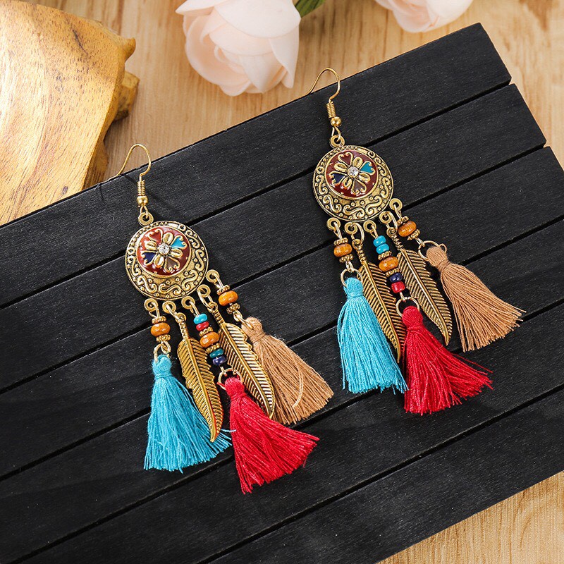 Khuyên tai tua rua bông tai boho nữ phong cách cổ điển, dân tộc, du mục - Mã HT052