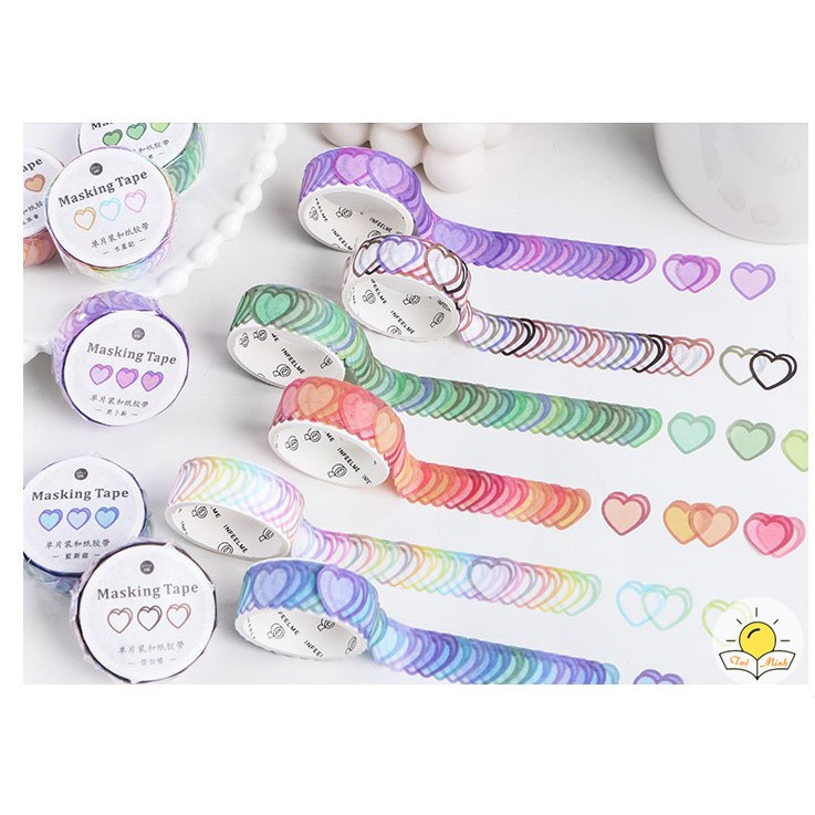 Cuộn 100 sticker trái tim dán trang trí thủ công, bullet journal, planner STI34