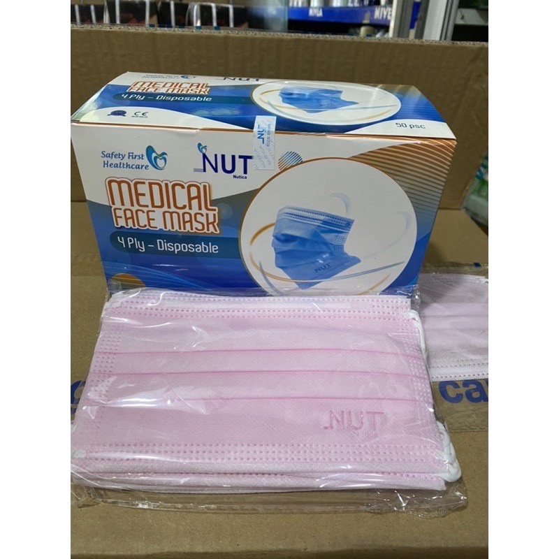 Nguyên Thùng Khẩu Trang Y Tế 4 Lớp Kháng Khuẩn NUT (1 thùng 50 hộp/1 hộp 50 cái)