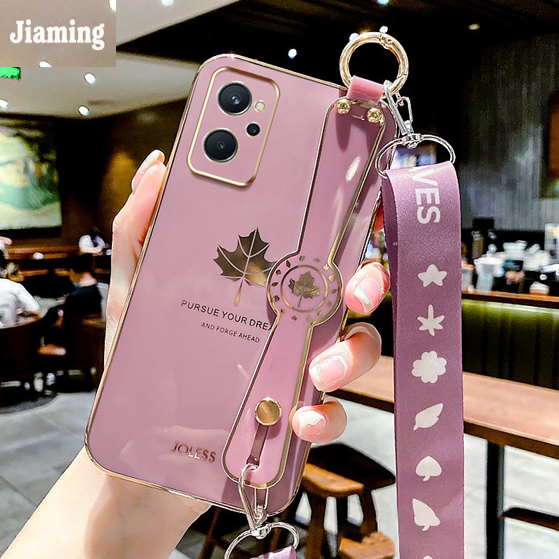 Ốp Điện Thoại Họa Tiết Lá Phong Có Giá Đỡ Và Dây Đeo Cho Realme 9i