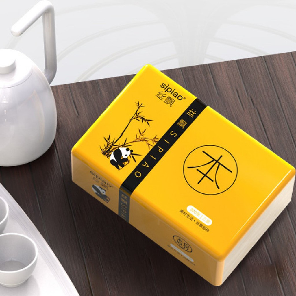 Khăn Giấy Ăn Gấu Trúc Khô Sipiao Chính Hãng Loại 1 Siêu Dai Không Chất Tẩy Trắng Gói 300 Tờ Mềm Mịn An Toàn Cho Sức Khỏe